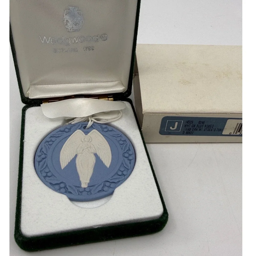 Wedgwood Jasperware Blue Angel Christmas Ornament 1989 England Original Box